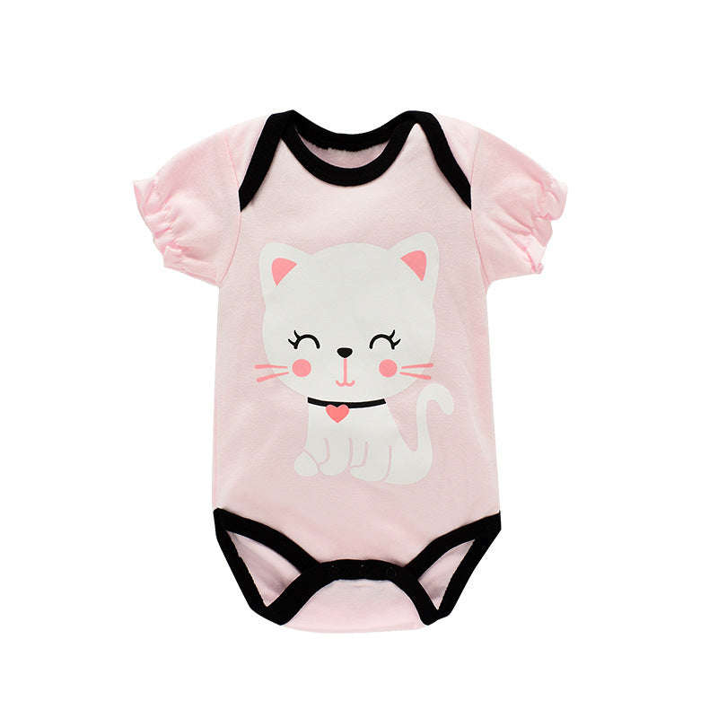 Printed Short-Sleeve Bodysuit – White kitten