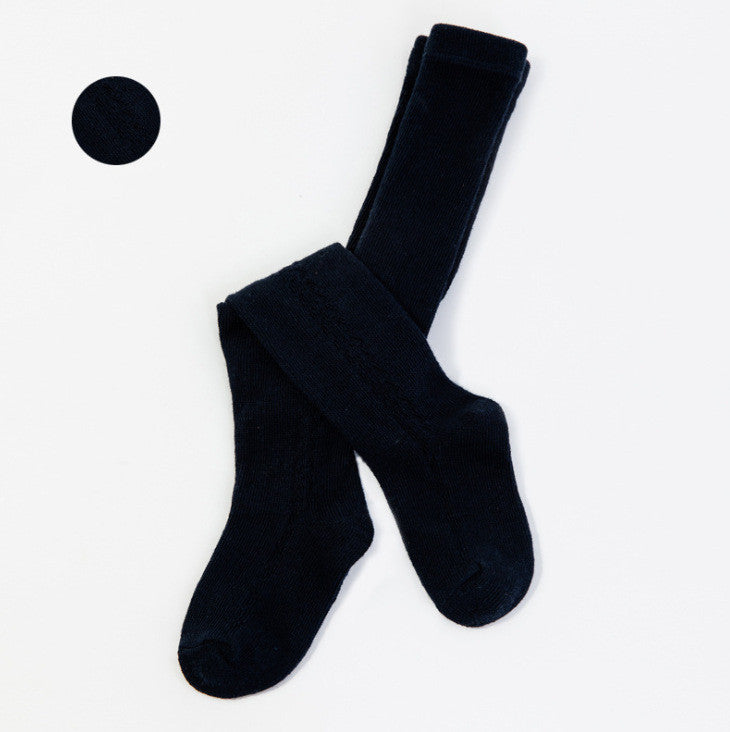 Cable Knit Cotton Tights – Navy