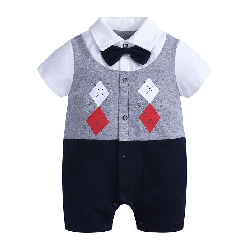 Little Gentleman Short-Sleeve Romper – Argyle