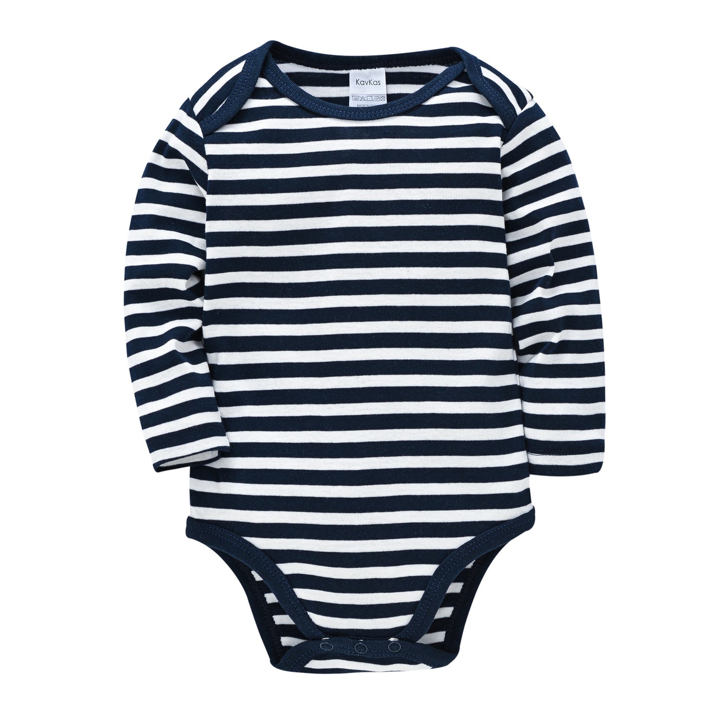 Long-Sleeve Printed Cotton Bodysuit – Navy stripes