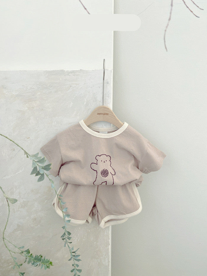 Bear T-Shirt & Shorts Set – Beige