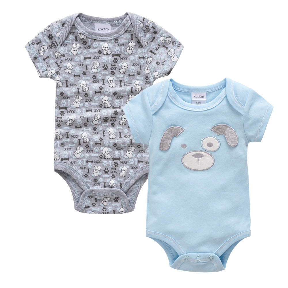 Short-Sleeve Cotton Bodysuits, 2-Pack – Grey puppy 2-pack