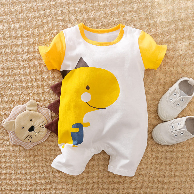 Short-Sleeve Printed Cotton Romper – Yellow dinosaur