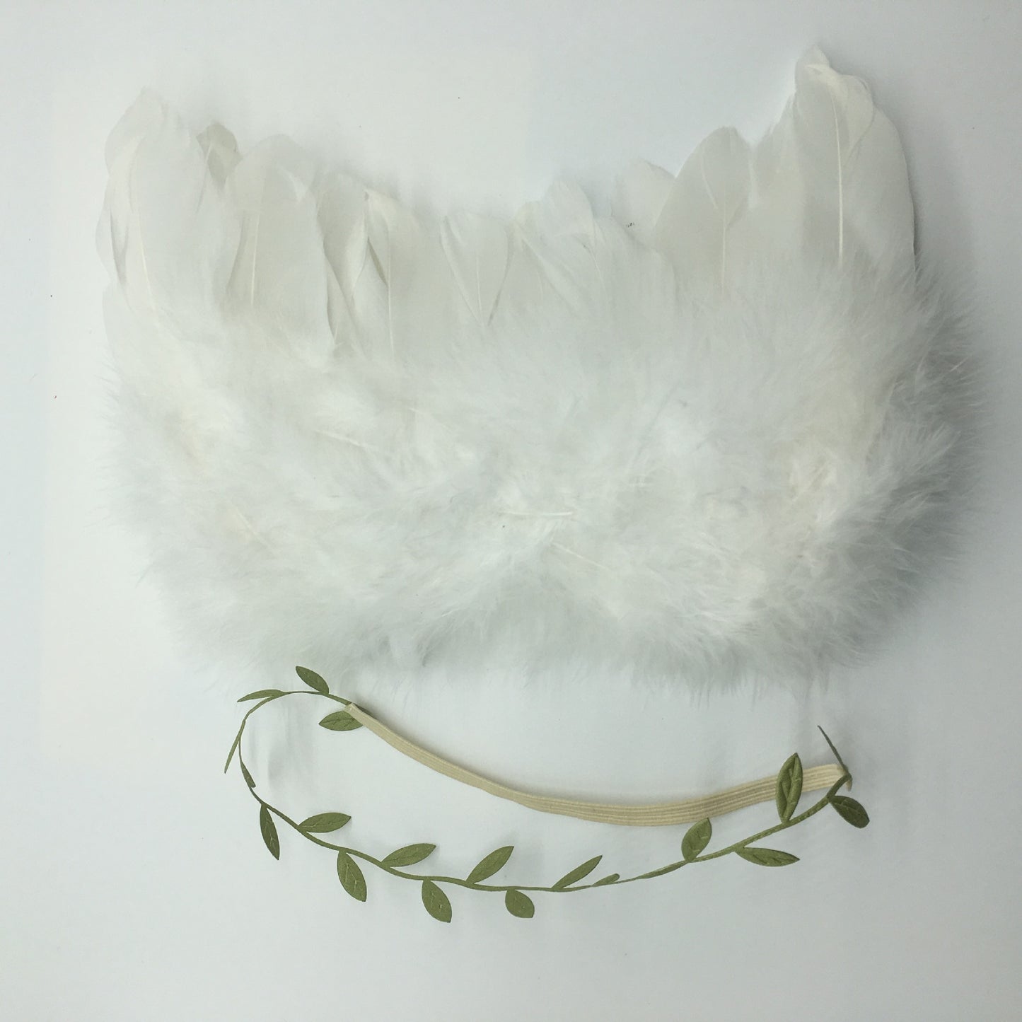 Newborn Photo Prop Angel Wings – White & green headband