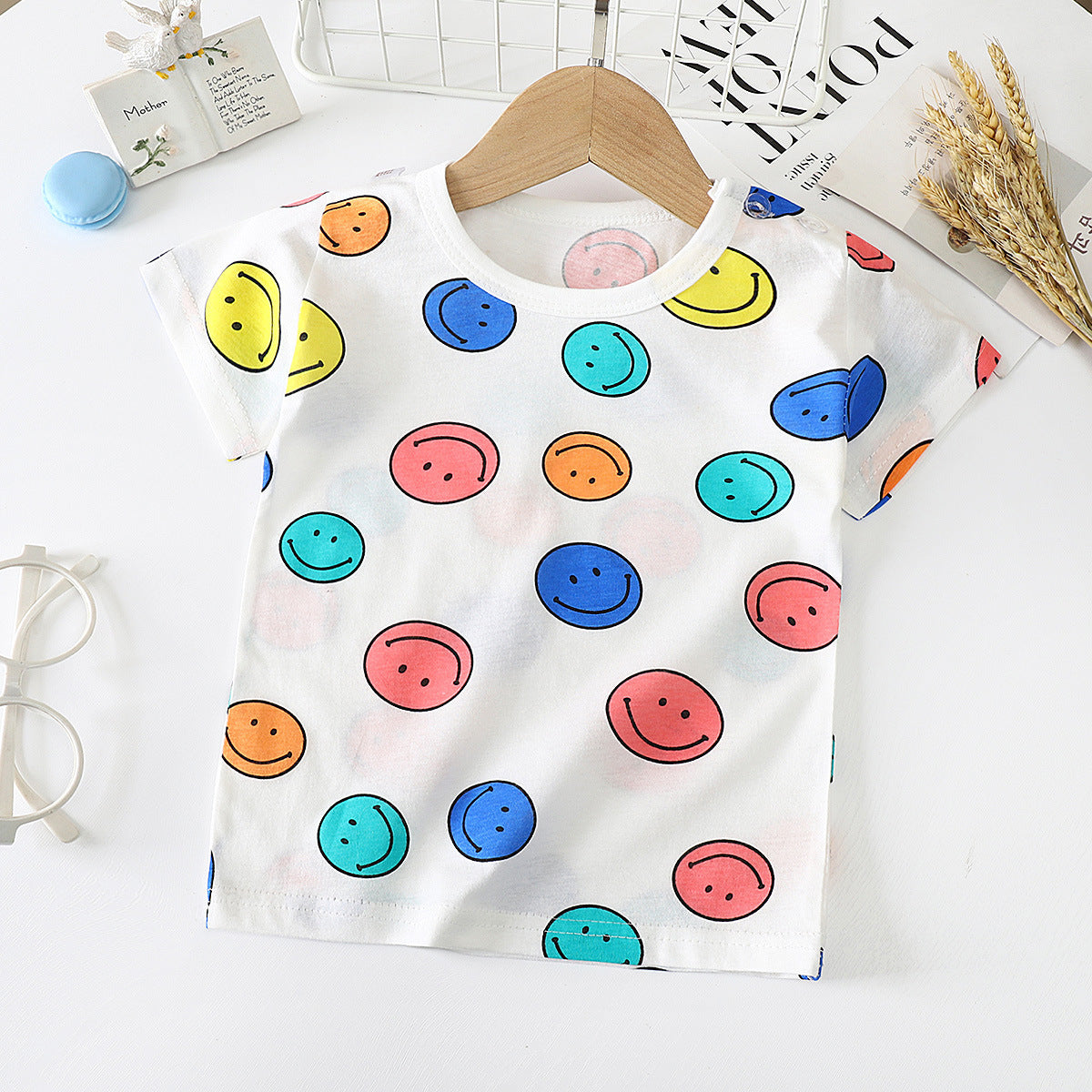 Printed Short-Sleeve Cotton T-Shirt – Smiley faces