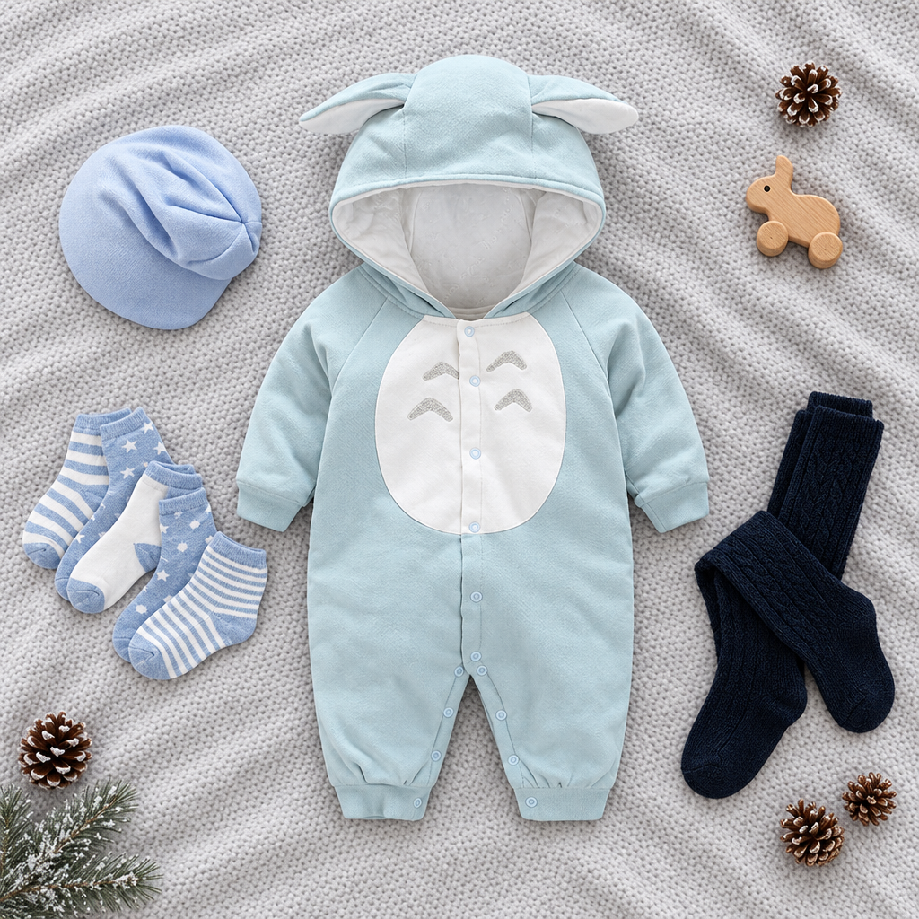 Winter Day Out Bundle in blue – padded romper, beanie, socks and tights